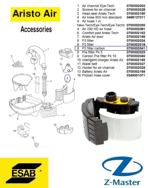 Угольный фильтр P2 для блоков подачи воздуха 0700002041 Эсаб