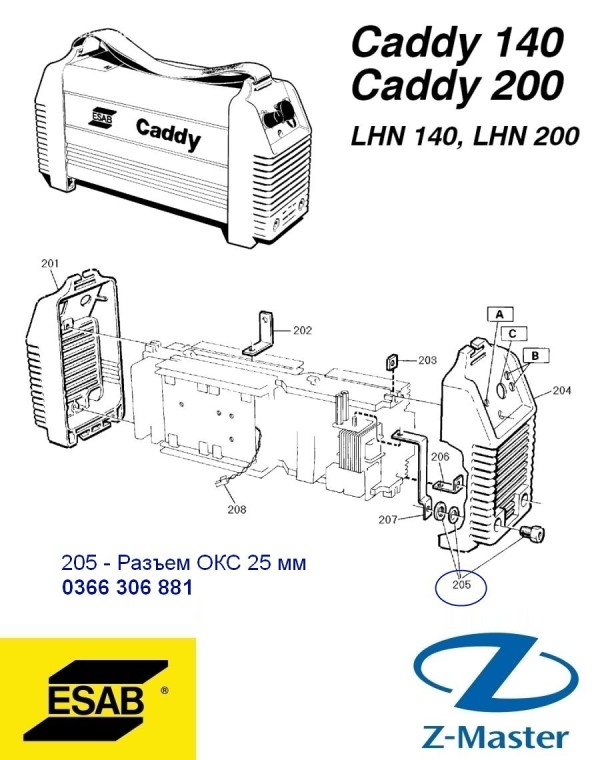 Разъем ОКС 25 мм для CADDY LHN140/200 0366306881 Эсаб