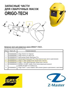 Наружное защитное стекло для маски Origo-Tech 0700000245 Esab
