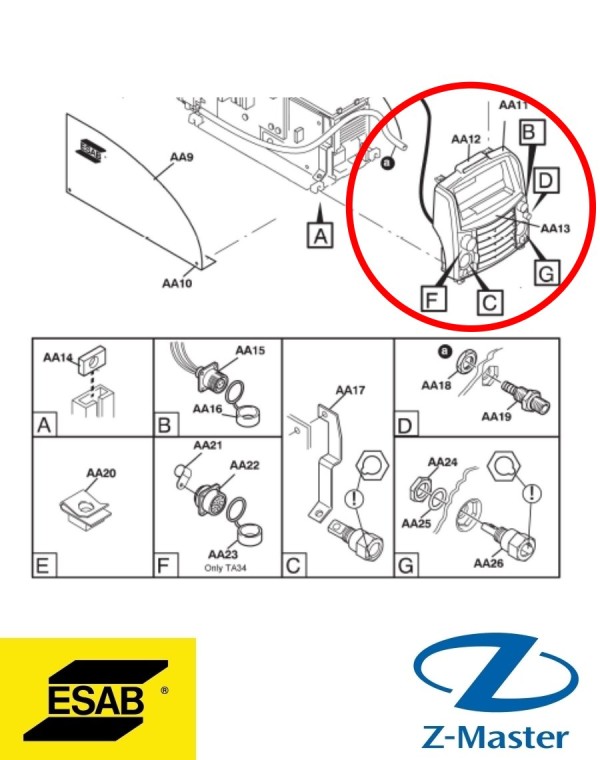 Передняя панель Tig TA33 в сборе 0460379882 Esab (Эсаб)