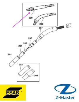 Шейка горелки PSF 410w, прямая 0458403886 Esab (Эсаб)